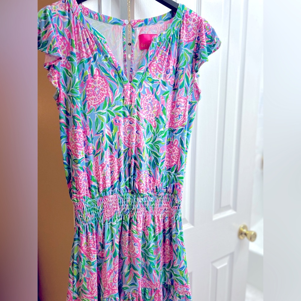 NWOT beautiful Lilly Pulitzer dress. Hues of blue, green and pink. Timeless!
